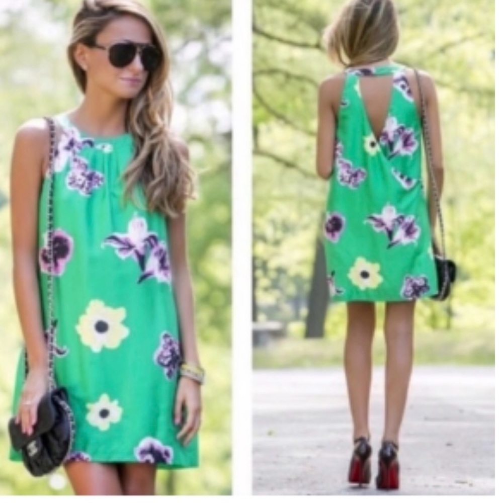 J.Crew Size 6 green silk halter mini dress yellow floral tropical print preloved
